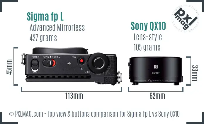 Sigma fp L vs Sony QX10 top view buttons comparison