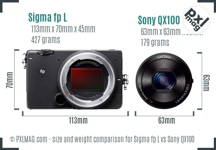 Sigma fp L vs Sony QX100 size comparison