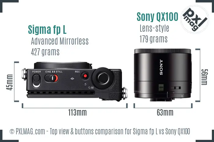 Sigma fp L vs Sony QX100 top view buttons comparison