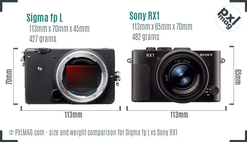 Sigma fp L vs Sony RX1 size comparison