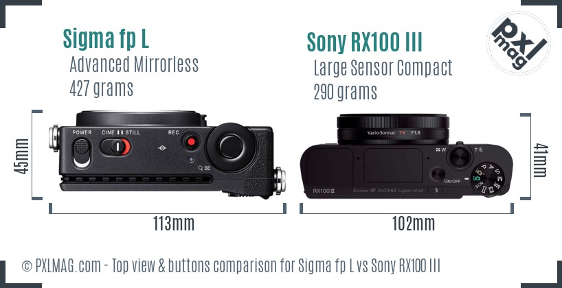Sigma fp L vs Sony RX100 III top view buttons comparison