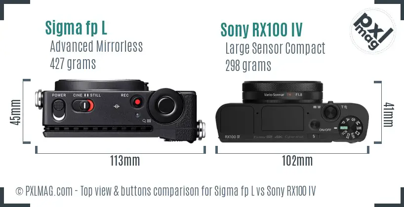 Sigma fp L vs Sony RX100 IV top view buttons comparison