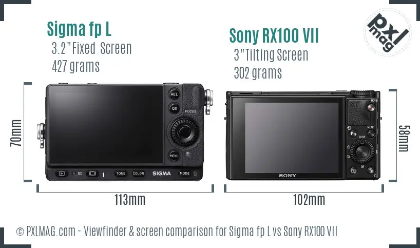 Sigma fp L vs Sony RX100 VII Screen and Viewfinder comparison