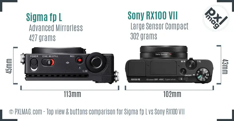 Sigma fp L vs Sony RX100 VII top view buttons comparison