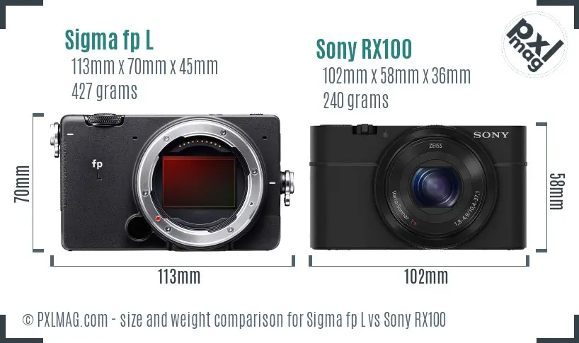 Sigma fp L vs Sony RX100 size comparison