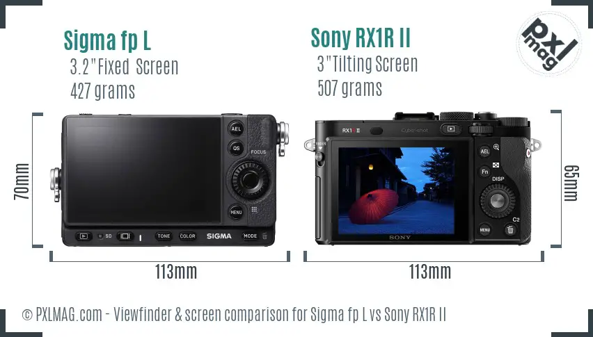 Sigma fp L vs Sony RX1R II Screen and Viewfinder comparison