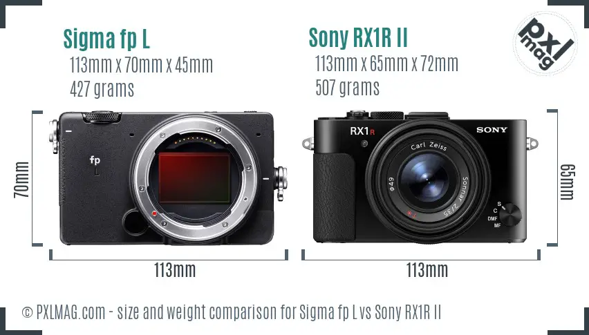 Sigma fp L vs Sony RX1R II size comparison