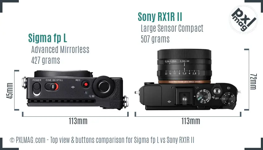 Sigma fp L vs Sony RX1R II top view buttons comparison