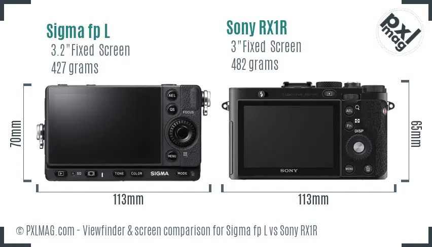 Sigma fp L vs Sony RX1R Screen and Viewfinder comparison