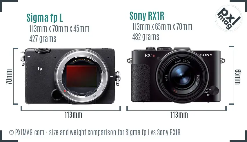 Sigma fp L vs Sony RX1R size comparison