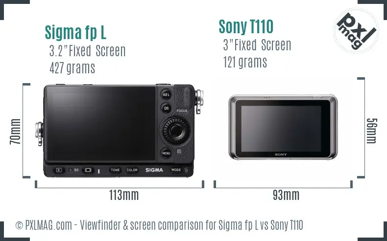 Sigma fp L vs Sony T110 Screen and Viewfinder comparison