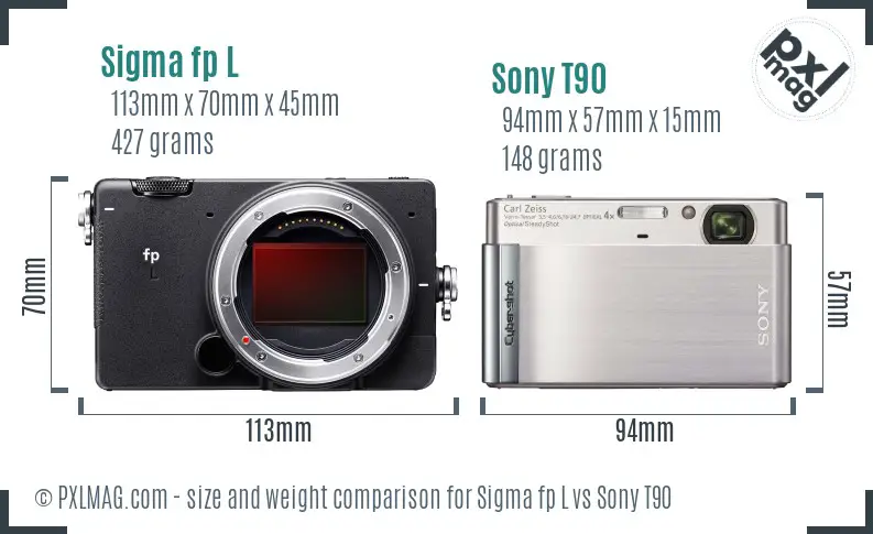 Sigma fp L vs Sony T90 size comparison