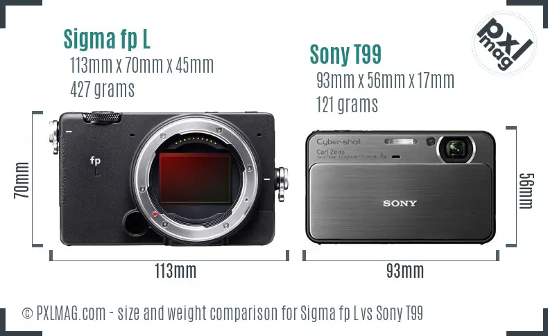 Sigma fp L vs Sony T99 size comparison
