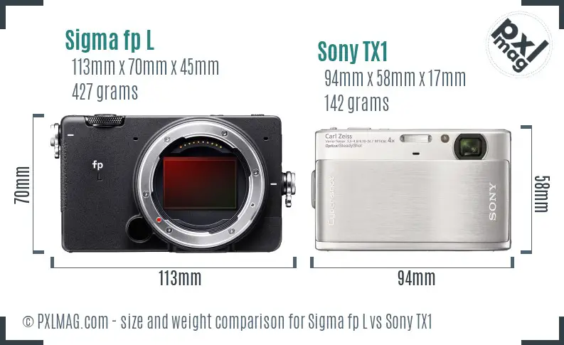 Sigma fp L vs Sony TX1 size comparison