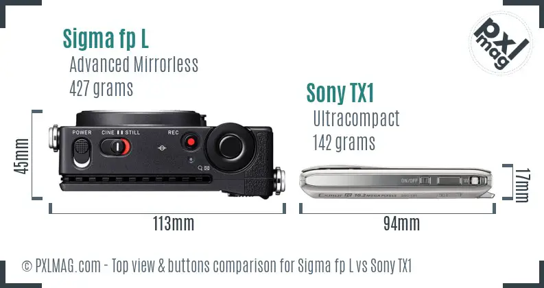 Sigma fp L vs Sony TX1 top view buttons comparison