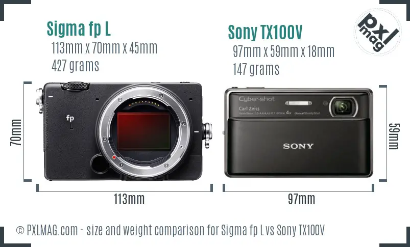 Sigma fp L vs Sony TX100V size comparison