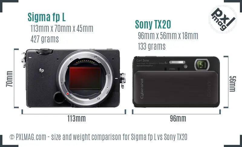 Sigma fp L vs Sony TX20 size comparison