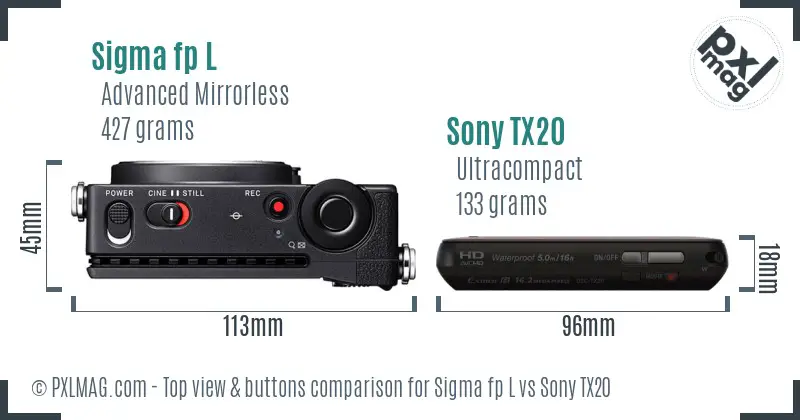 Sigma fp L vs Sony TX20 top view buttons comparison