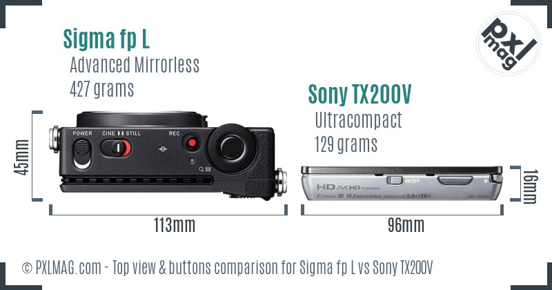 Sigma fp L vs Sony TX200V top view buttons comparison