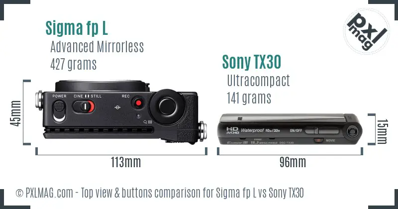 Sigma fp L vs Sony TX30 top view buttons comparison