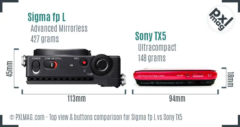 Sigma fp L vs Sony TX5 top view buttons comparison