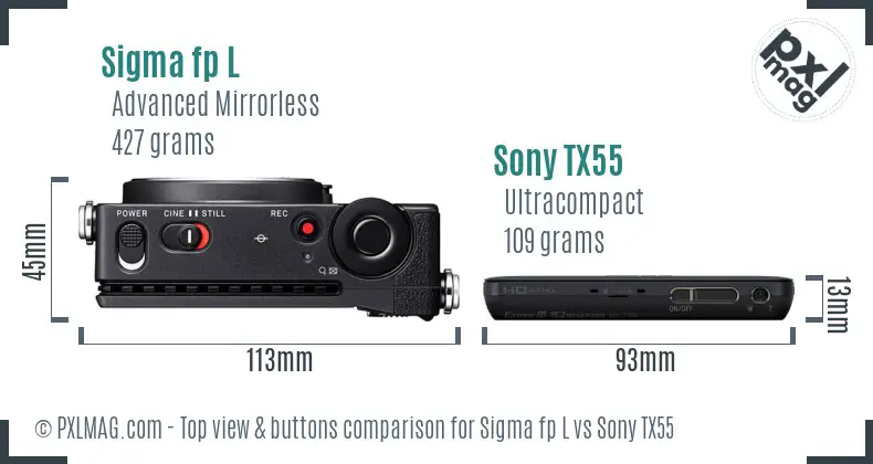 Sigma fp L vs Sony TX55 top view buttons comparison