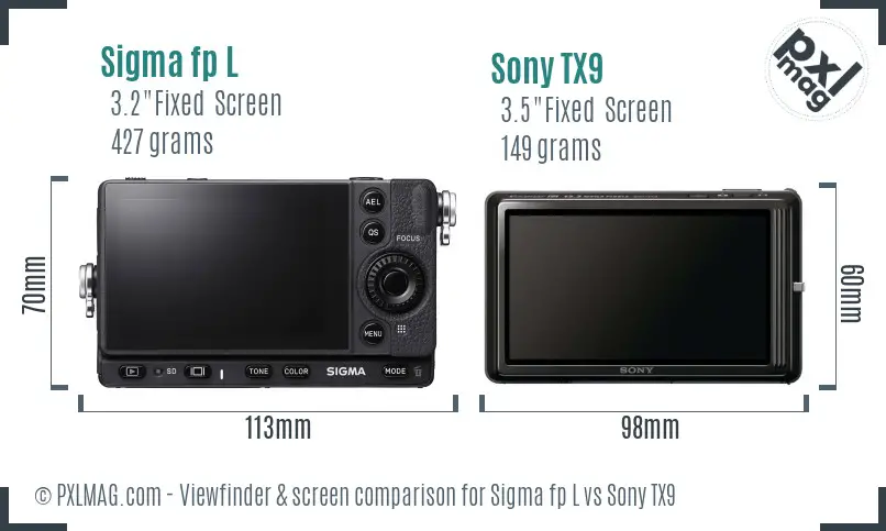 Sigma fp L vs Sony TX9 Screen and Viewfinder comparison