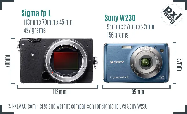 Sigma fp L vs Sony W230 size comparison