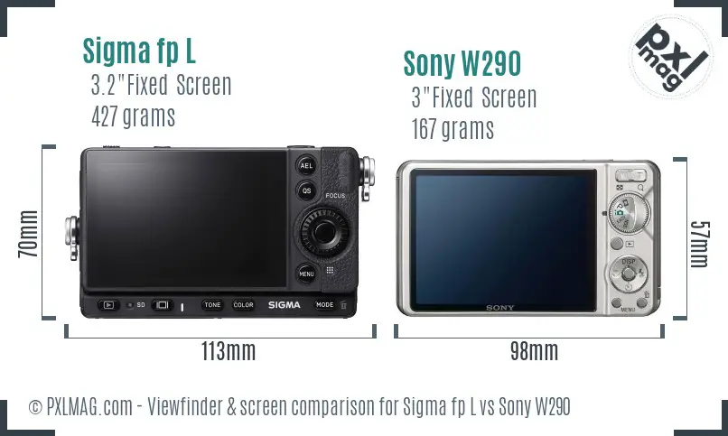Sigma fp L vs Sony W290 Screen and Viewfinder comparison