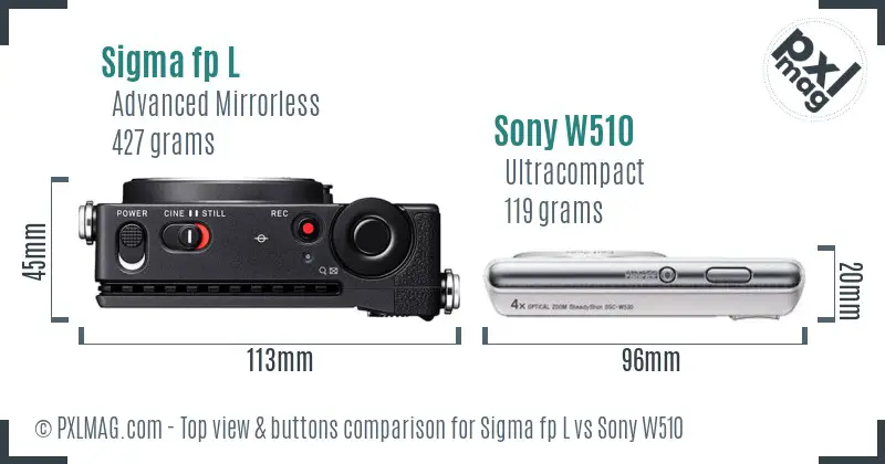Sigma fp L vs Sony W510 top view buttons comparison