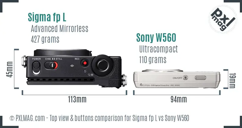 Sigma fp L vs Sony W560 top view buttons comparison Sigma fp L vs Sony W560 top view buttons comparison