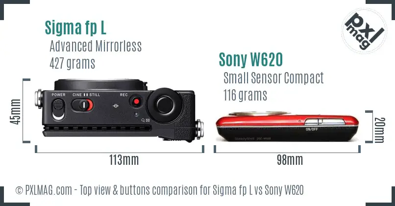 Sigma fp L vs Sony W620 top view buttons comparison