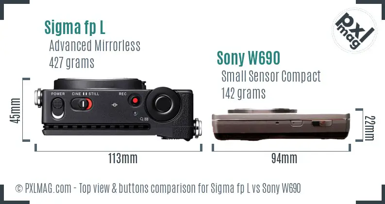 Sigma fp L vs Sony W690 top view buttons comparison