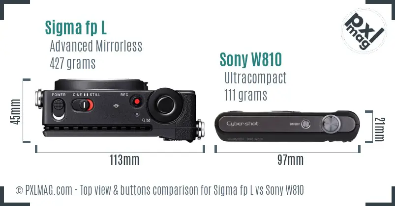 Sigma fp L vs Sony W810 top view buttons comparison