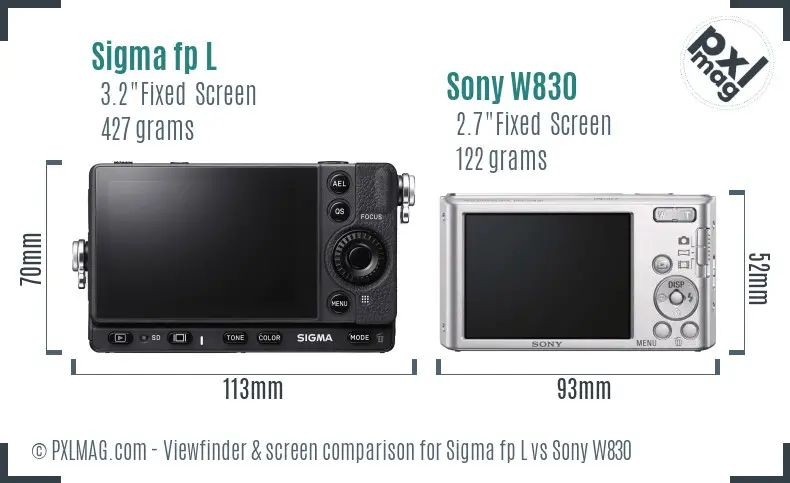 Sigma fp L vs Sony W830 Screen and Viewfinder comparison