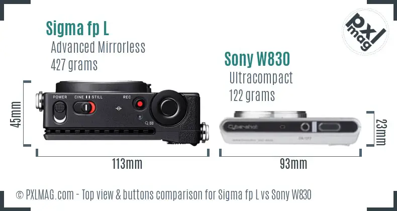 Sigma fp L vs Sony W830 top view buttons comparison