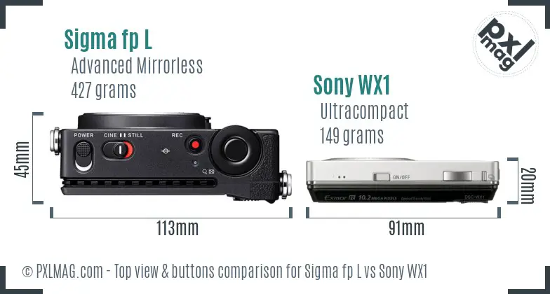 Sigma fp L vs Sony WX1 top view buttons comparison