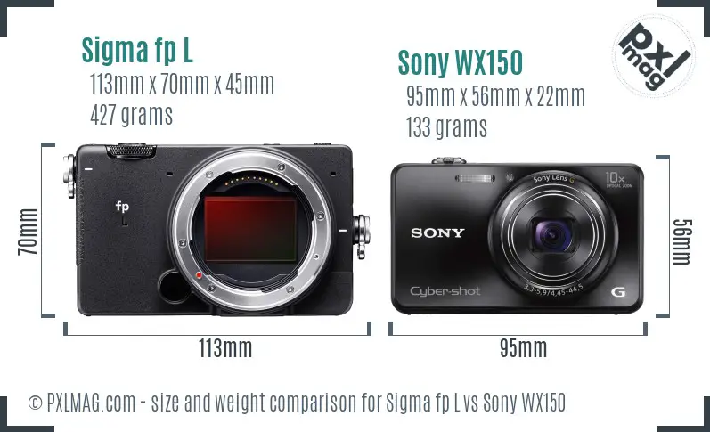 Sigma fp L vs Sony WX150 size comparison
