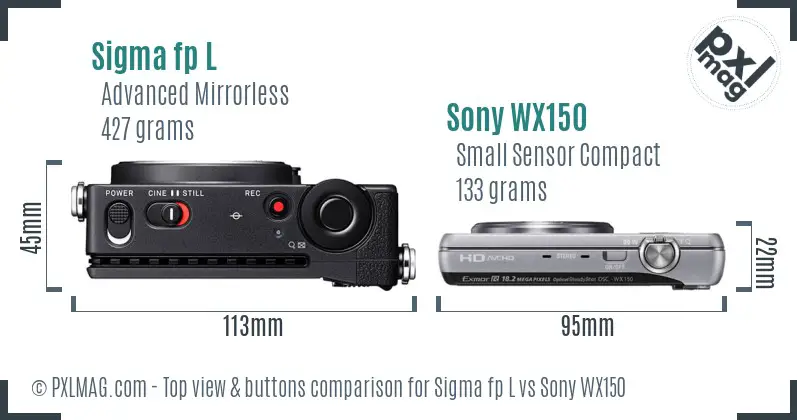 Sigma fp L vs Sony WX150 top view buttons comparison