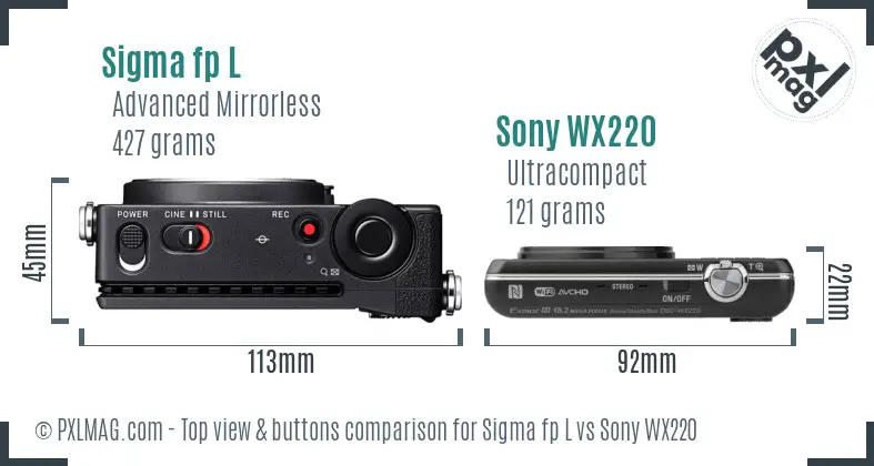 Sigma fp L vs Sony WX220 top view buttons comparison