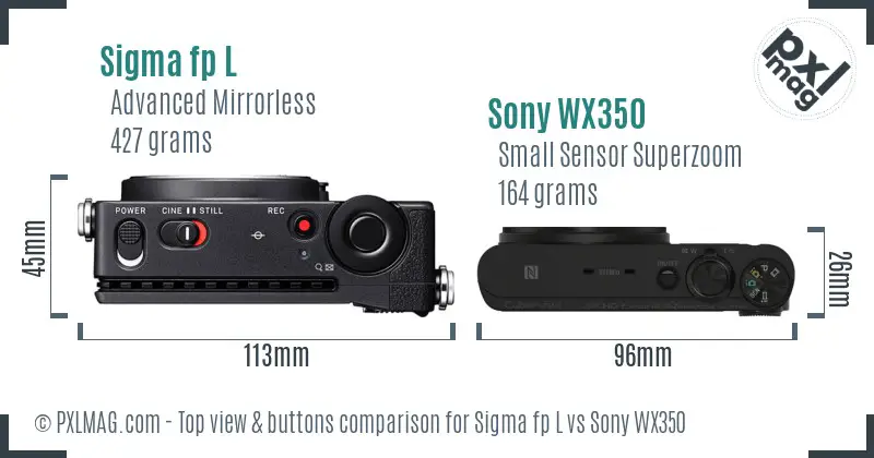 Sigma fp L vs Sony WX350 top view buttons comparison