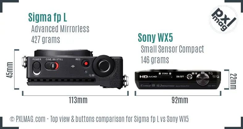 Sigma fp L vs Sony WX5 top view buttons comparison