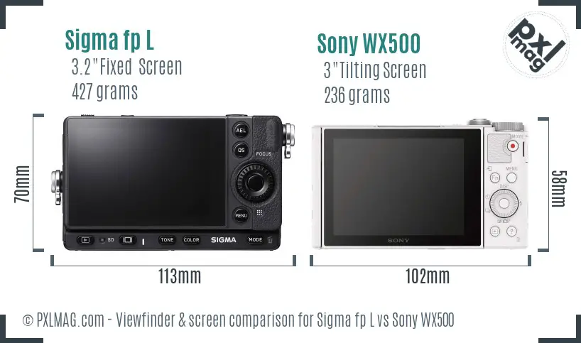 Sigma fp L vs Sony WX500 Screen and Viewfinder comparison