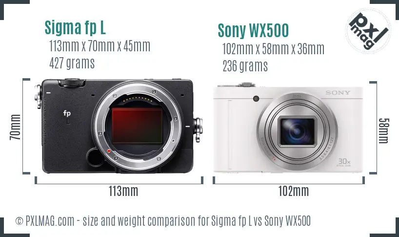 Sigma fp L vs Sony WX500 size comparison