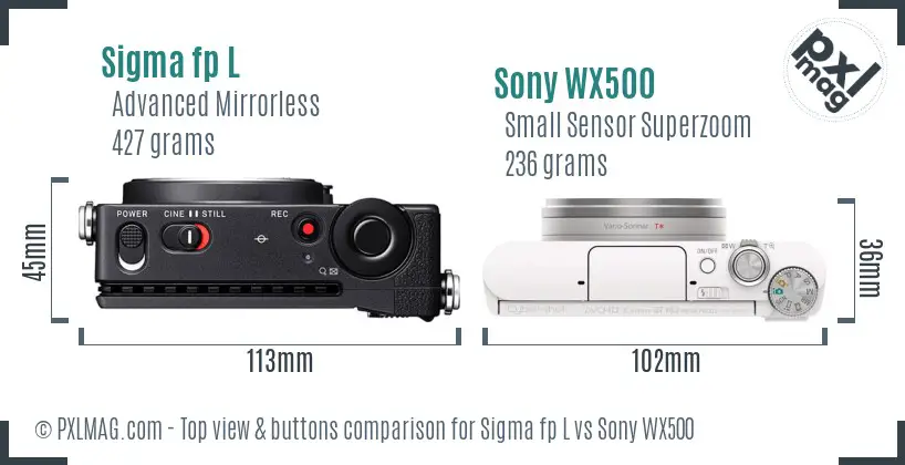Sigma fp L vs Sony WX500 top view buttons comparison