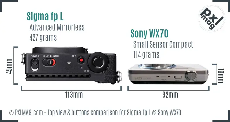 Sigma fp L vs Sony WX70 top view buttons comparison