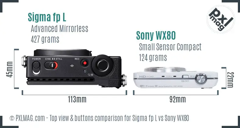 Sigma fp L vs Sony WX80 top view buttons comparison