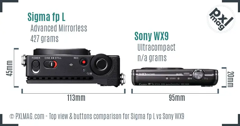 Sigma fp L vs Sony WX9 top view buttons comparison Sigma fp L vs Sony WX9 top view buttons comparison