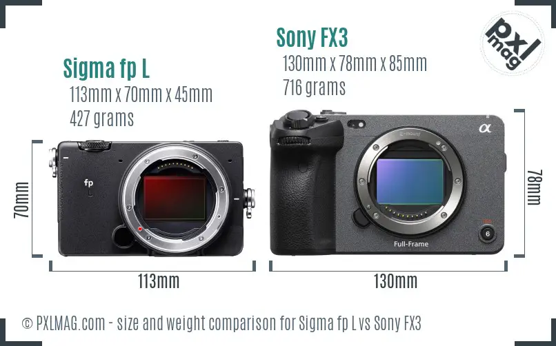 Sigma fp L vs Sony FX3 size comparison