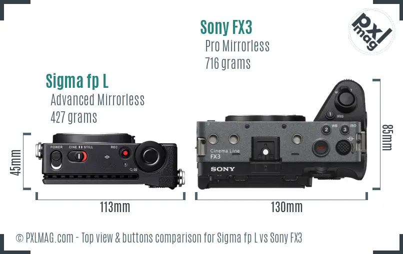 Sigma fp L vs Sony FX3 top view buttons comparison